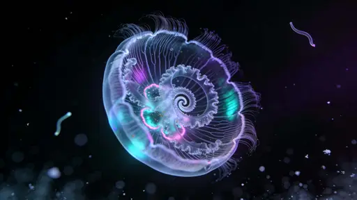 Crown Jellyfish Ascending in Midnight Water