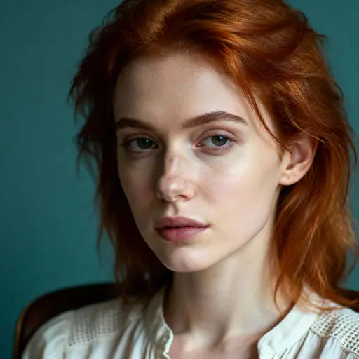 Ginger-haired woman portrait, square-format close-up