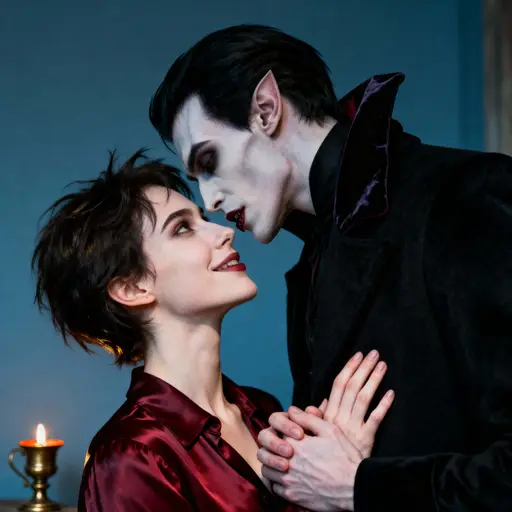 vampire-couple portrait in embrace