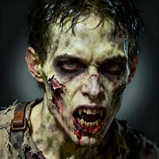 Zombie portrait snarling close-up horror