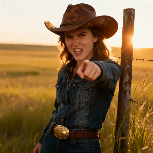 CHANGE expression to angry, pose to pointing finger toward t