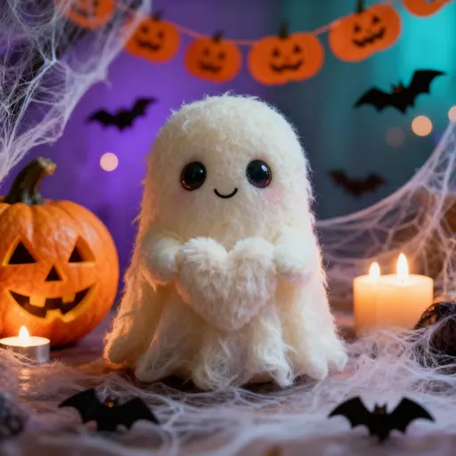 Cute ghost hugging a fluffy heart
