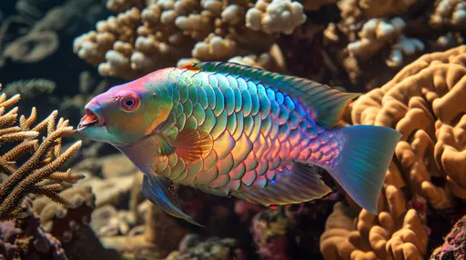 Rainbow Parrotfish Dancing Through Coral Gardens