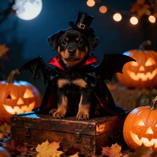 Rottweiler puppy in bat costume