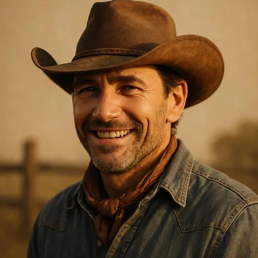 sunlit smiling cowboy portrait