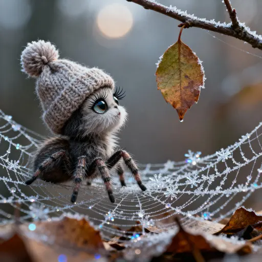 Thoughtful Fluffy Spider with Pom-Pom Hat