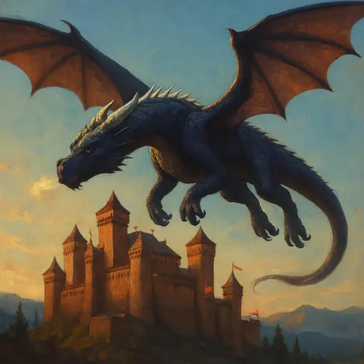 Twilight Flight Over Stone Castle